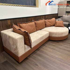 Sofa Góc Cũ Bọc Da Phối Vải Cao Cấp