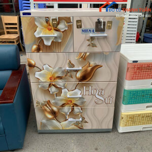 Tủ Nhựa Duy Tân Cũ Nhiều Ngăn Họa Tiết Hoa Sứ