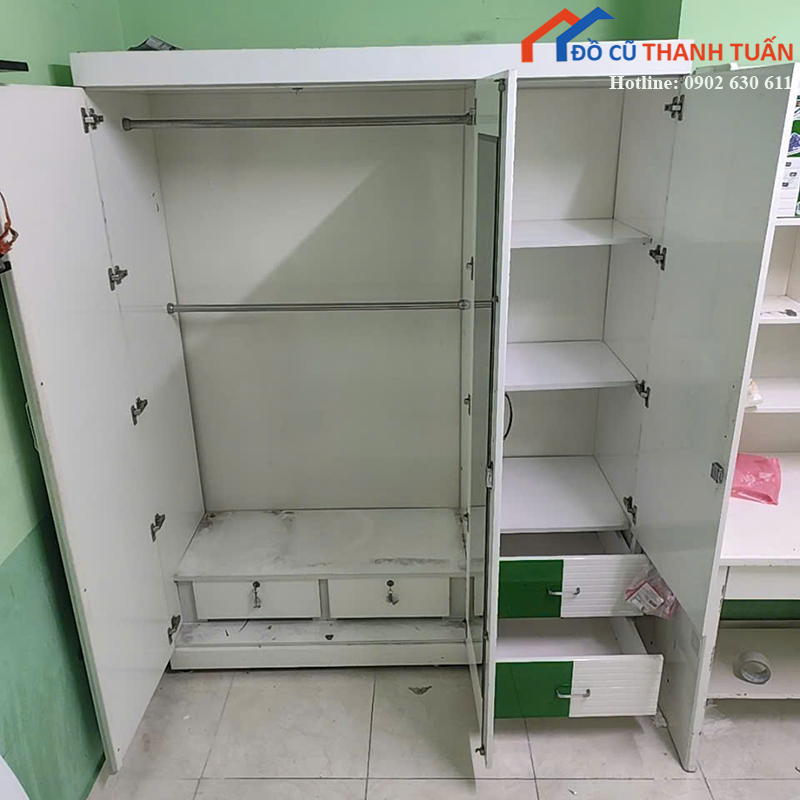 tu-quan-ao-cu-1m6x2m-4-canh-mau-trang-xanh-2 Tủ Quần Áo Cũ 1M6x2M 4 Cánh Màu Trắng Xanh