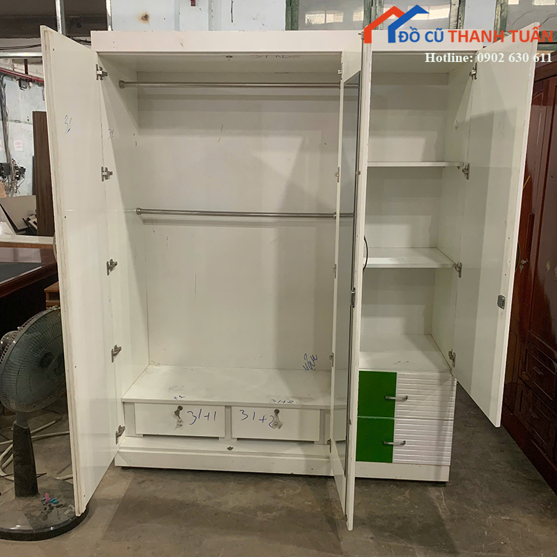 tu-quan-ao-cu-1m6x2m-4-canh-mau-trang-xanh-4 Thanh Lý Đồ Nội Thất Cũ - Chuyên Mua Bán Bàn Ghế Cũ Giá Tốt Nhất