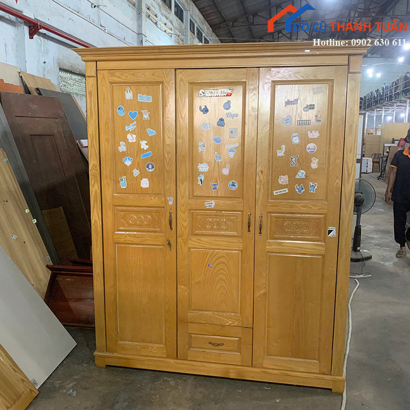 tu-quan-ao-go-tu-nhien-cu-3-canh-mau-vang-2 Thanh Lý Đồ Nội Thất Cũ - Chuyên Mua Bán Bàn Ghế Cũ Giá Tốt Nhất