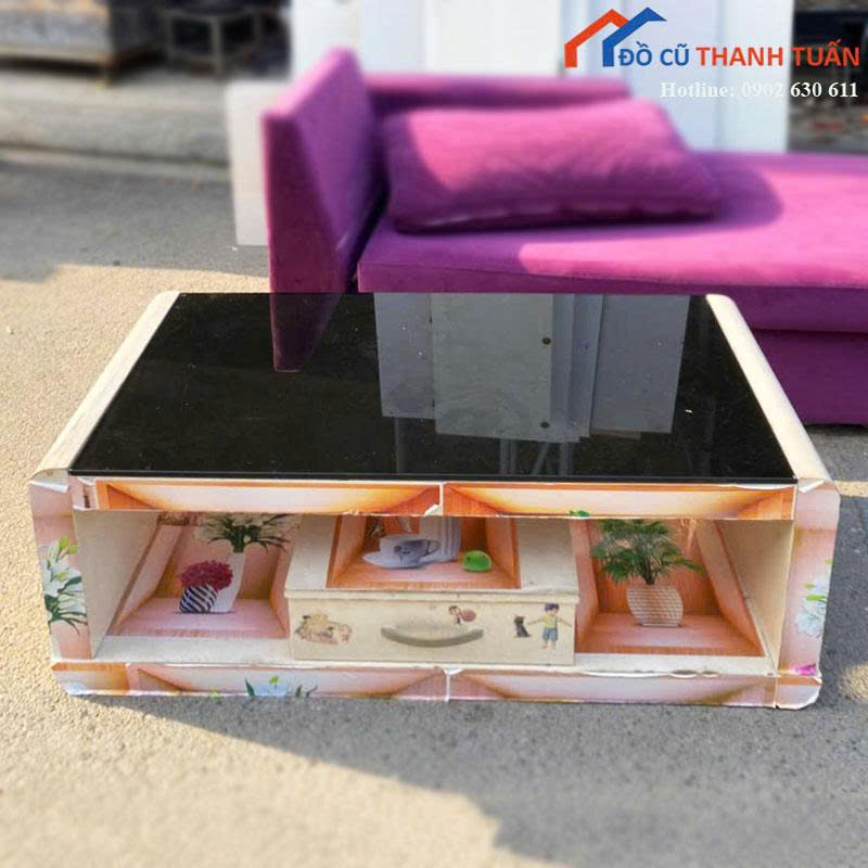 ban-sofa-cu-mat-kinh-den-co-hoc-2 Bàn Sofa Cũ Mặt Kính Đen Có Hộc