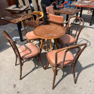 Bộ Bàn Ghế Thonet Cũ 4 Ghế Đệm Da Kiểu Dáng Cổ Điển