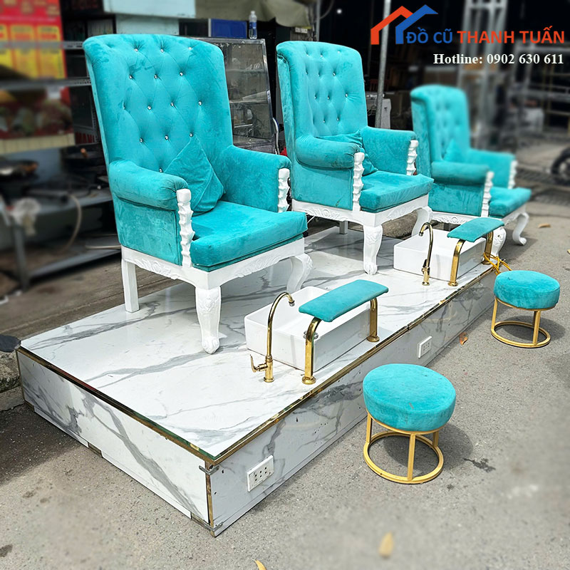 bo-ghe-nail-hoang-gia-mau-xanh-cu-kem-don-3 Bộ Ghế Nail Hoàng Gia Màu Xanh Cũ Kèm Đôn
