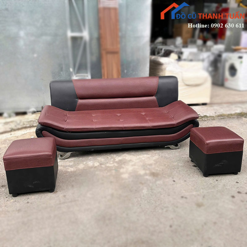 bo-sofa-bang-kem-2-don-cu-phoi-do-den-1 Bộ Sofa Băng Kèm 2 Đôn Cũ Phối Đỏ Đen