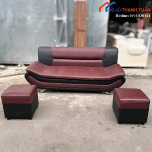 Bộ Sofa Băng Kèm 2 Đôn Cũ Phối Đỏ Đen