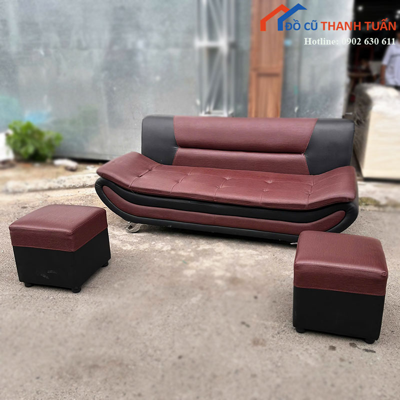 bo-sofa-bang-kem-2-don-cu-phoi-do-den-3 Bộ Sofa Băng Kèm 2 Đôn Cũ Phối Đỏ Đen