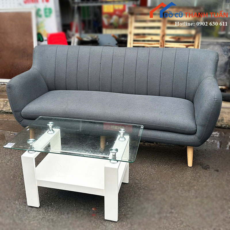 bo-sofa-bang-ni-xam-cu-kem-ban-kinh-2 Bộ Sofa Băng Nỉ Xám Cũ Kèm Bàn Kính