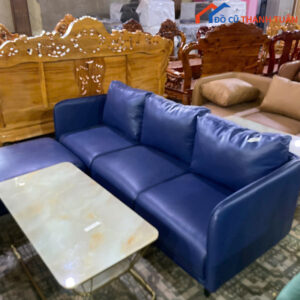 Bộ Sofa Góc L Bọc Da Màu Xanh Dương Cũ