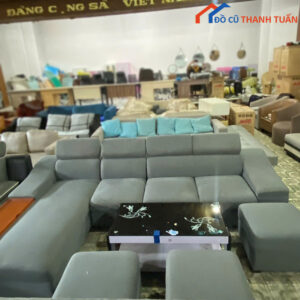 Bộ Sofa Góc L Bọc Vải Nỉ Màu Xám Cũ 3M