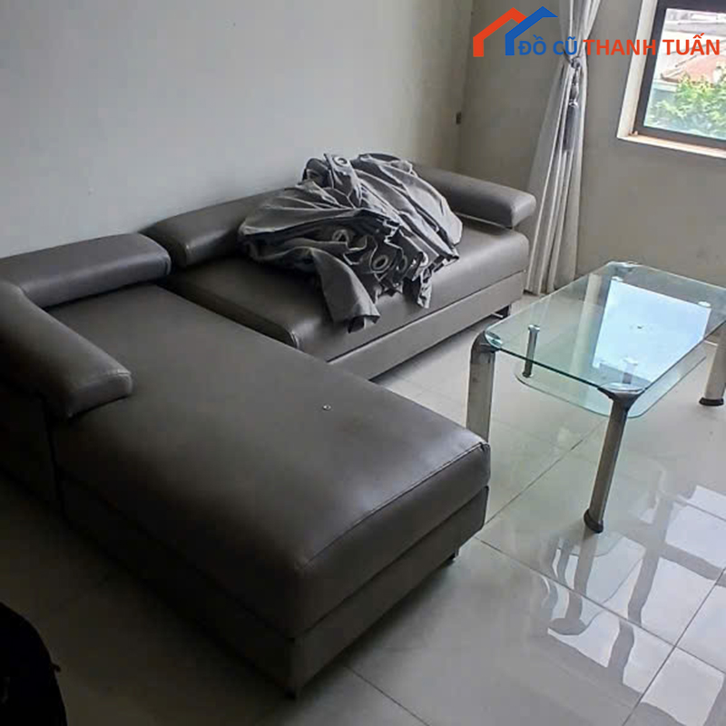 bo-sofa-goc-l-da-mau-xam-kem-ban-tra-kinh Bộ Sofa Góc L Cũ Da Màu Xám Kèm Bàn Trà Kính