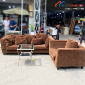 Bộ Sofa Phòng Khách Cũ Bọc Nỉ Màu Nâu Kèm Gối Tựa