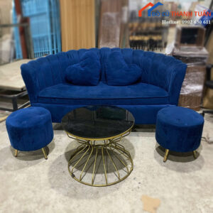 Bộ Sofa Sò Xanh Navy Cũ Kèm Bàn Trà Mặt Kính