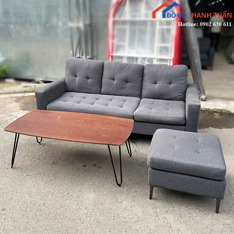 Bộ Sofa Vải Xám Cũ Chân Cao Gọn Gàng Dễ Bố Trí