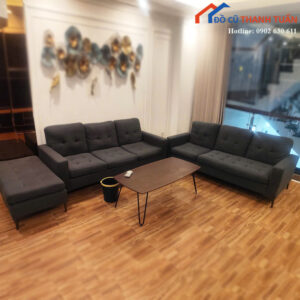 Bộ Sofa Vải Xám Cũ Chân Cao Gọn Gàng Dễ Bố Trí