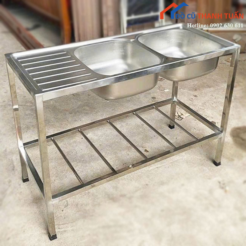 bon-rua-inox-2-hoc-co-ban-rao-nuoc-moi-99-1 Bồn Rửa Inox 2 Hộc Có Bàn Ráo Nước Mới 99%