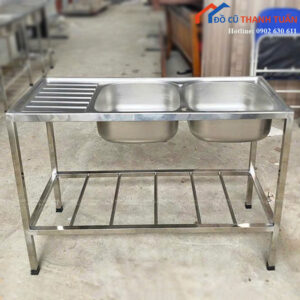 Bồn Rửa Inox 2 Hộc Có Bàn Ráo Nước Mới 99%