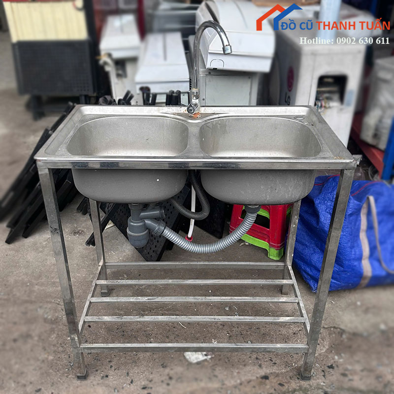 bon-rua-inox-cu-2-ngan-khung-chan-chac-chan-1 Bồn Rửa Inox Cũ 2 Ngăn Khung Chân Chắc Chắn