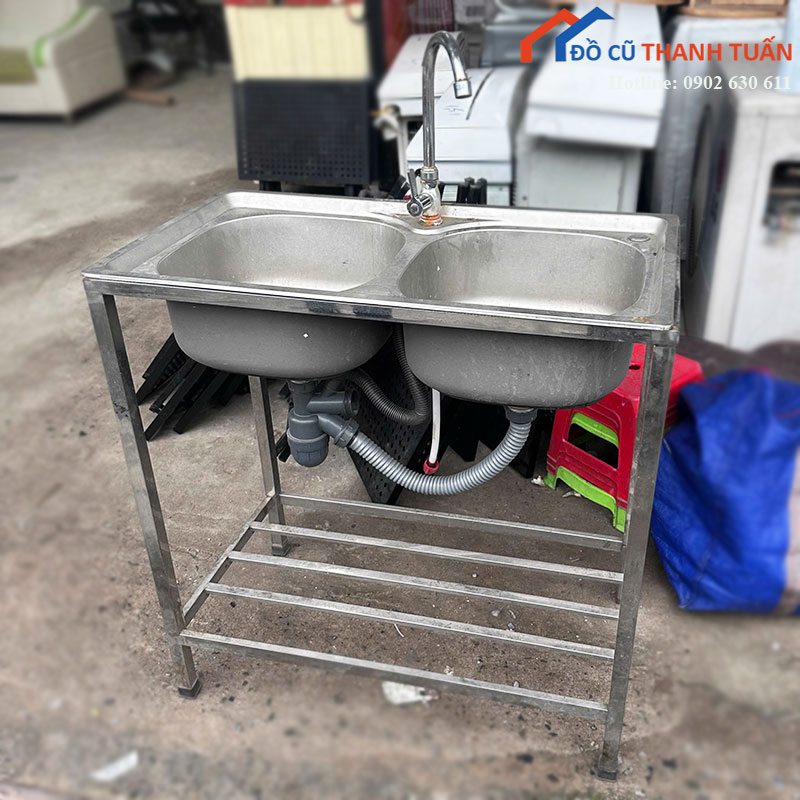 bon-rua-inox-cu-2-ngan-khung-chan-chac-chan-2 Bồn Rửa Inox Cũ 2 Ngăn Khung Chân Chắc Chắn