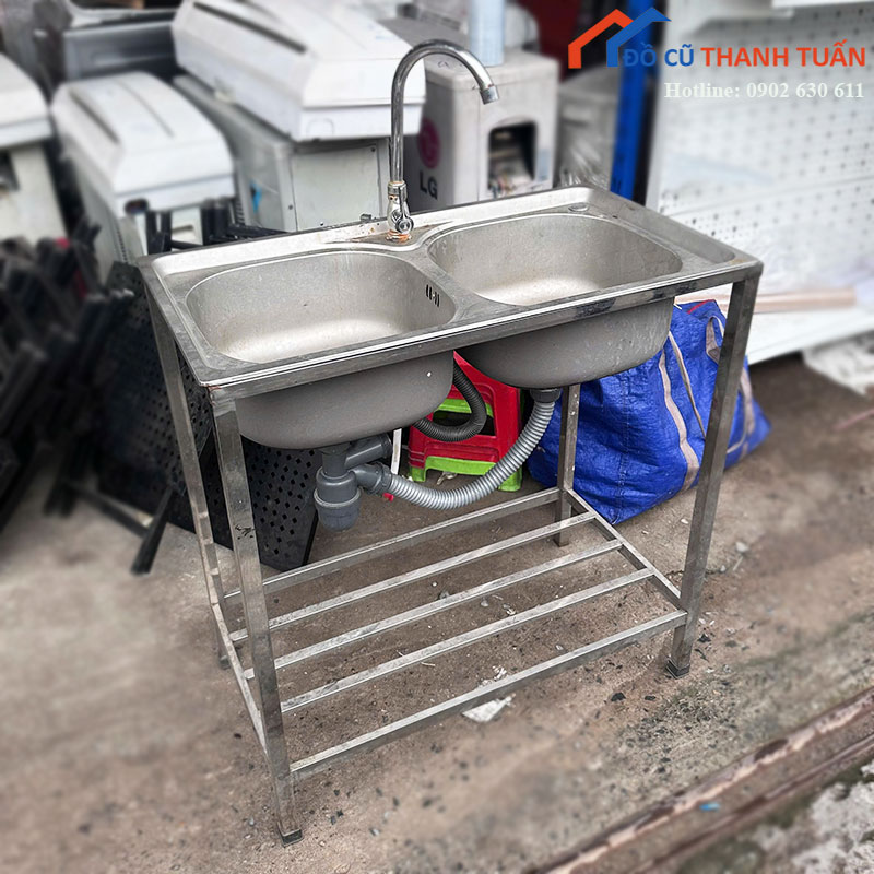 bon-rua-inox-cu-2-ngan-khung-chan-chac-chan-3 Bồn Rửa Inox Cũ 2 Ngăn Khung Chân Chắc Chắn