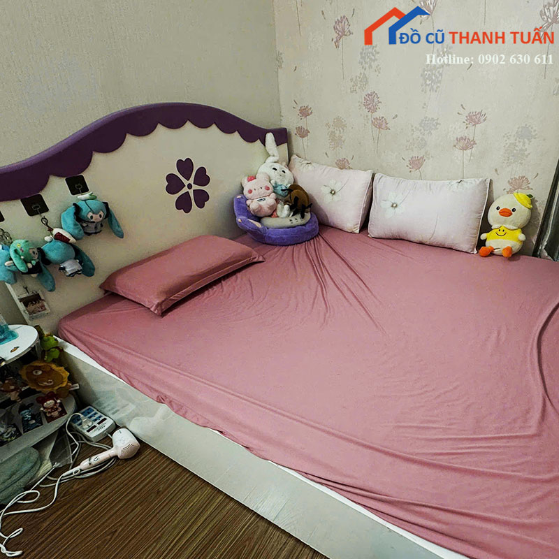 giuong-ngu-go-cu-1m6-phoi-trang-tim-1 Giường Ngủ Gỗ Cũ 1m6 Phối Trắng Tím