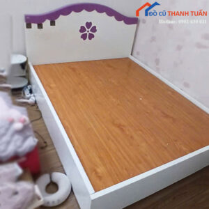 Giường Ngủ Gỗ Cũ 1m6 Phối Trắng Tím