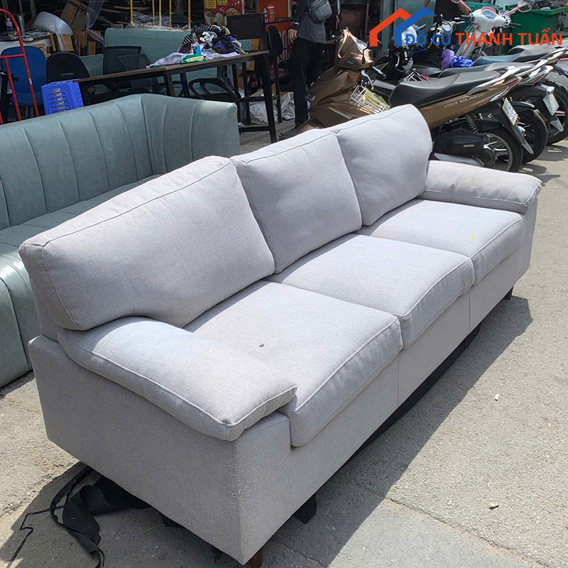 sofa-bang-cu-3-cho-ngoi-boc-vai-mau-xam-1 Sofa Băng Cũ 3 Chỗ Ngồi Bọc Vải Màu Xám