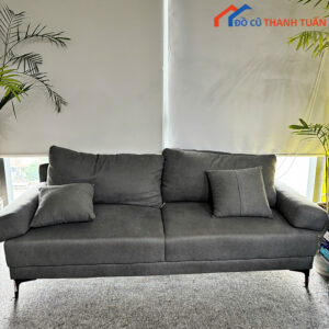 Sofa Băng Vải Cũ Màu Xám Đậm Kèm Gối Tựa Êm Ái