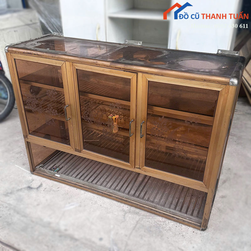 tu-chen-nhom-kinh-cu-1m2-co-ke-up-thoang-3 Tủ Chén Nhôm Kính Cũ 1m2 Có Kệ Úp Thoáng