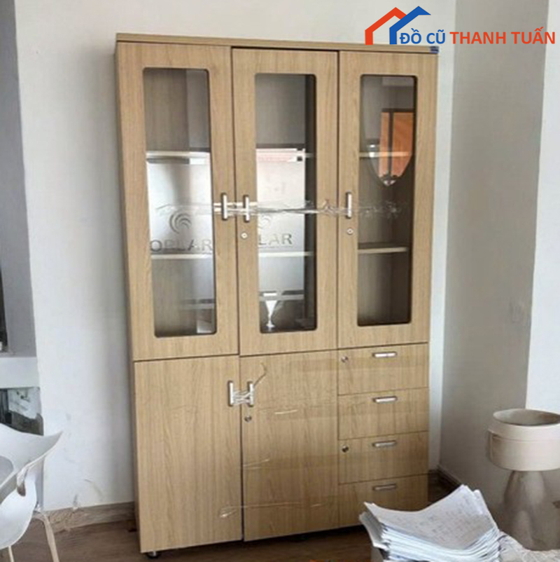 tu-ho-so-cua-kinh-cu-kem-hoc-tu-tien-loi Tủ Hồ Sơ Cửa Kính Cũ Kèm Hộc Tủ Tiện Lợi