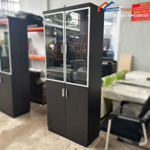 Tủ Hồ Sơ Gỗ Cũ 2 Cánh Kính Nhiều Ngăn