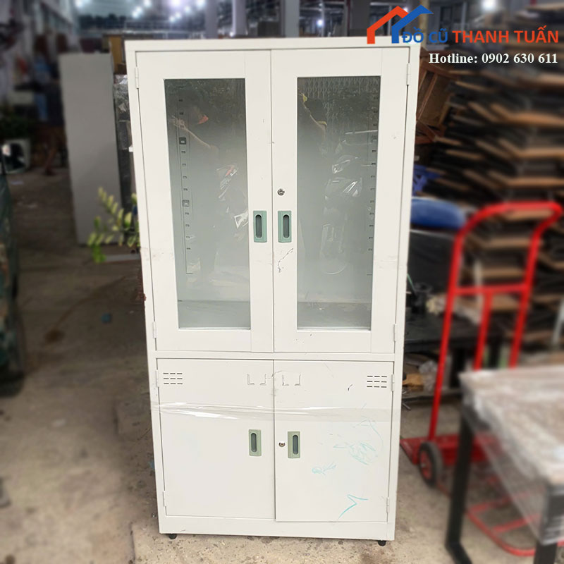 Tủ Hồ Sơ Sắt Cũ Cánh Kính 2 Tầng