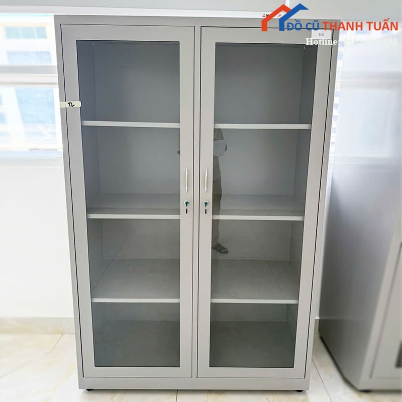 tu-ho-so-sat-cu-canh-kinh-mau-xam-gon-gang-2 Tủ Hồ Sơ Sắt Cũ Cánh Kính Màu Xám Gọn Gàng