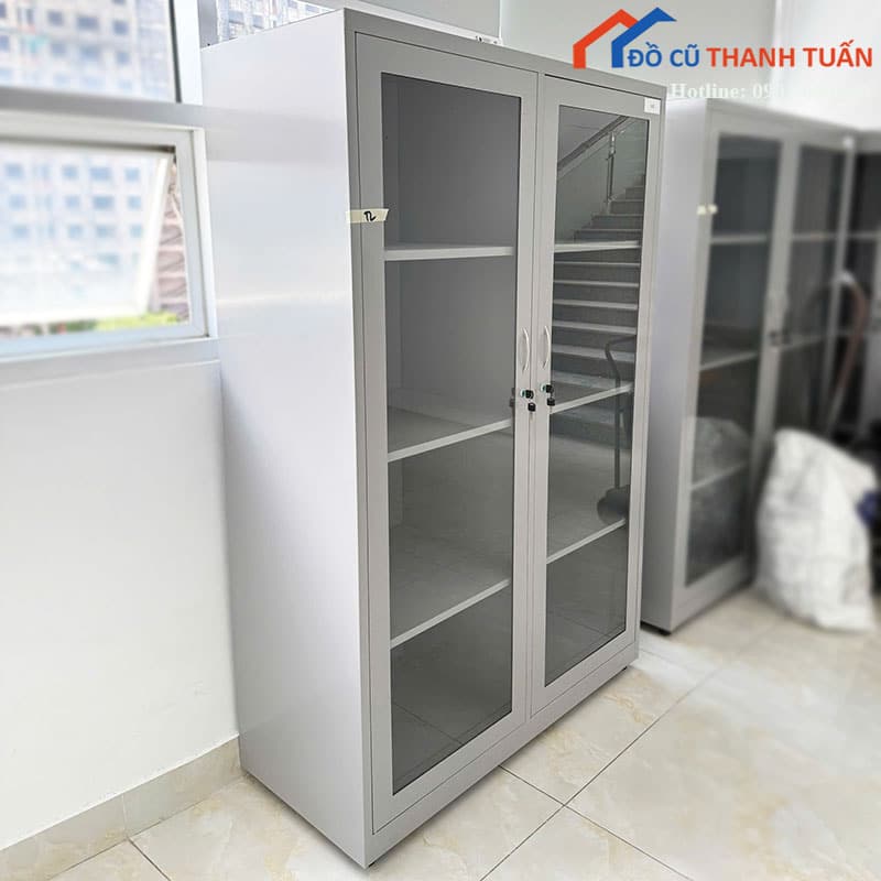 tu-ho-so-sat-cu-canh-kinh-mau-xam-gon-gang-4 Tủ Hồ Sơ Sắt Cũ Cánh Kính Màu Xám Gọn Gàng