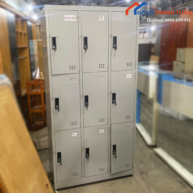 Tủ Locker Cũ 9 Ô Cánh Mở Có Khóa