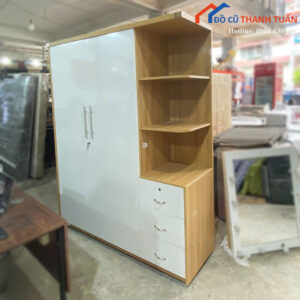 Tủ Quần Áo Gỗ Cánh Trắng Phối Kệ Mới 99%