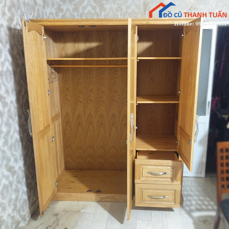 tu-quan-ao-go-soi-cu-1m55-kem-hoc-1 Thanh Lý Đồ Nội Thất Cũ - Chuyên Mua Bán Bàn Ghế Cũ Giá Tốt Nhất
