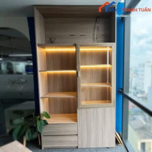 Tủ Trưng Bày Gỗ Cũ Kết Hợp Kệ Mở