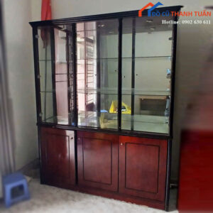 Tủ Trưng Bày Gỗ Cũ Nhiều Tầng Kính Rộng Rãi