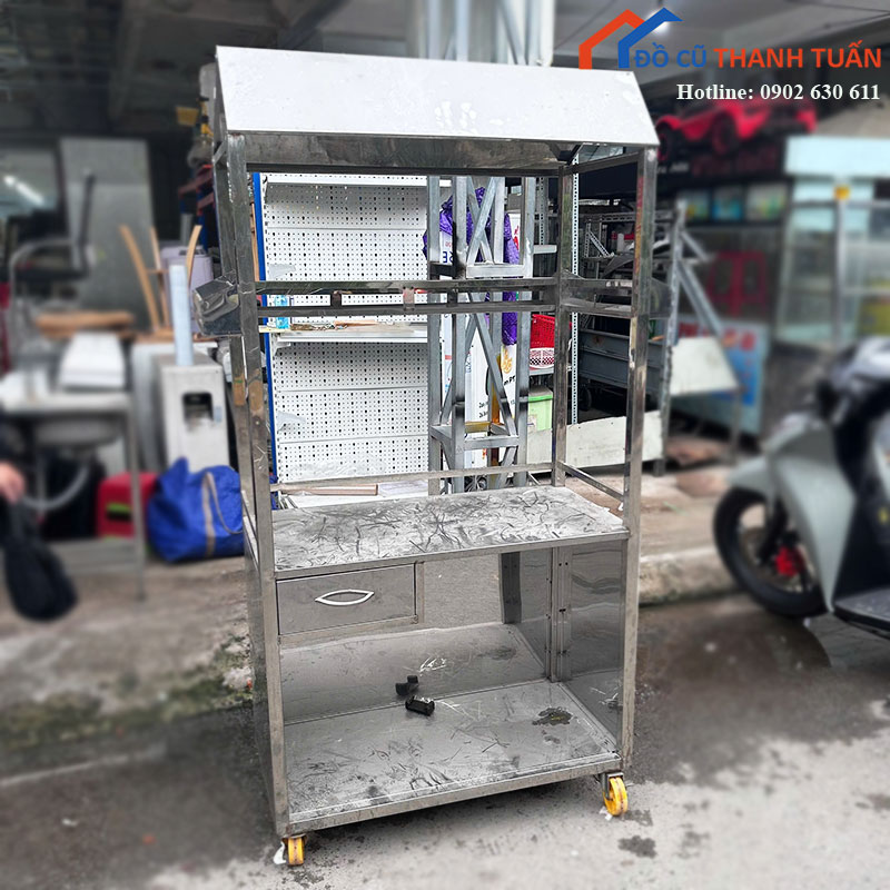 xe-ban-cafe-cu-khung-inox-co-banh-xe-1 Xe Bán Cafe Cũ Khung Inox Có Bánh Xe