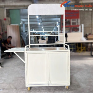 Xe Bán Hàng Khung Trắng Có Quầy Và Kệ Gập Mới 99%