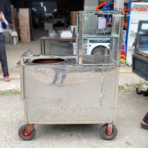 Xe Đẩy Bán Hàng Inox Cũ 4 Bánh Di Chuyển Tiện Lợi