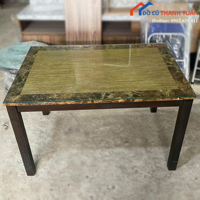 ban-an-mat-kinh-cu-vien-van-da-sang-trong-1 Bàn Ăn Mặt Kính Cũ Viền Vân Đá Sang Trọng