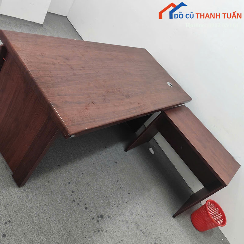 Bàn Giám Đốc Cũ Chữ L Gỗ Màu Nâu
