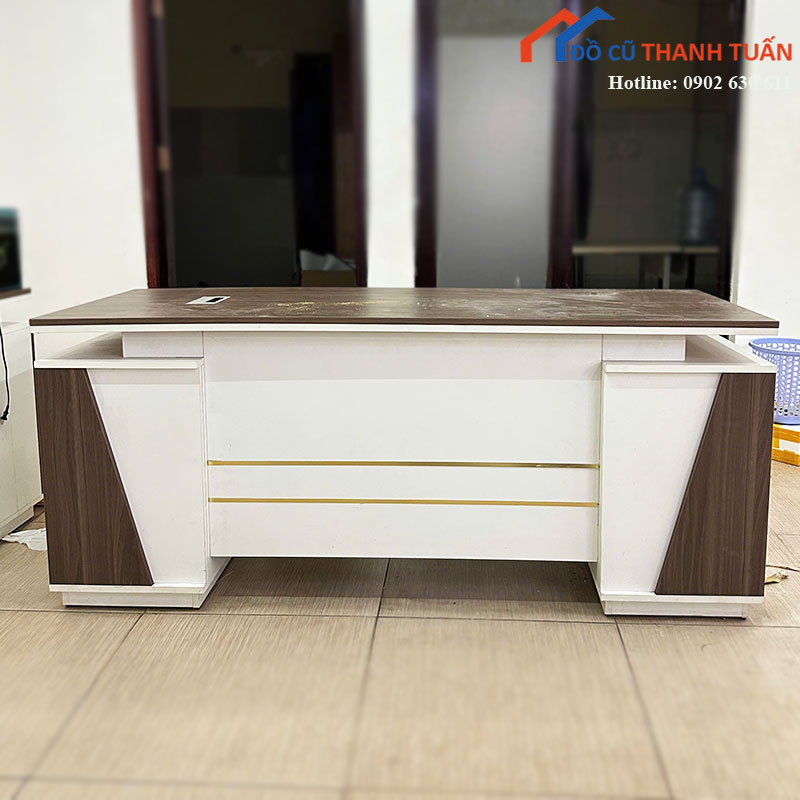 Bàn Giám Đốc Cũ Gỗ Công Nghiệp Phối Trắng Nâu