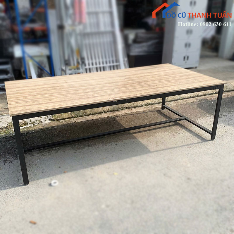 Bàn Họp Cũ Mặt Gỗ Chân Sắt Khung Chữ Nhật