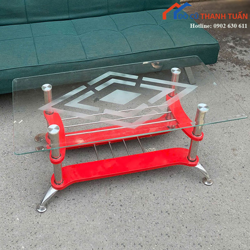 ban-sofa-kinh-cu-2-tang-khung-inox-phoi-do-noi-bat-2 Bàn Sofa Kính Cũ 2 Tầng Khung Inox Phối Đỏ Nổi Bật
