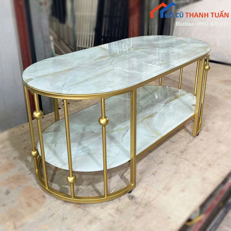 Bàn Sofa Mới 99% Mặt Đá Khung Sắt Mạ Vàng