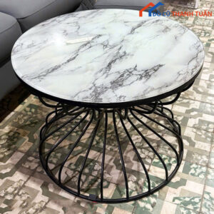 Bàn Sofa Tròn Mới 99% Mặt Vân Đá Chân Sắt Uốn Cong