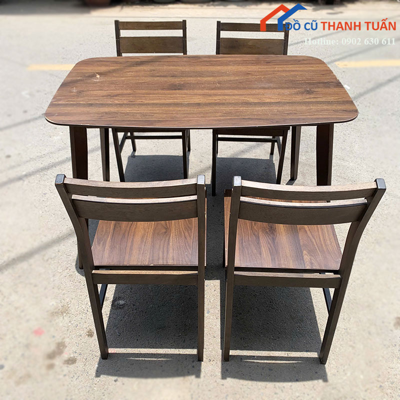 Bộ Bàn Ăn Gỗ 4 Ghế Cũ Màu Nâu